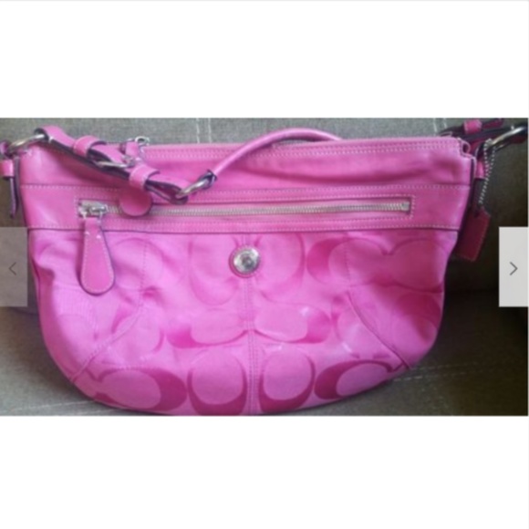 COACH-14938-Pink Sig C Jacq/Leather Bag - Picture 1 of 8